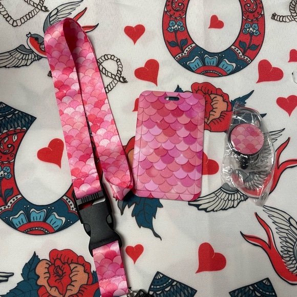 Pink Mermaid Pattern Lanyard - Picture 1 of 5